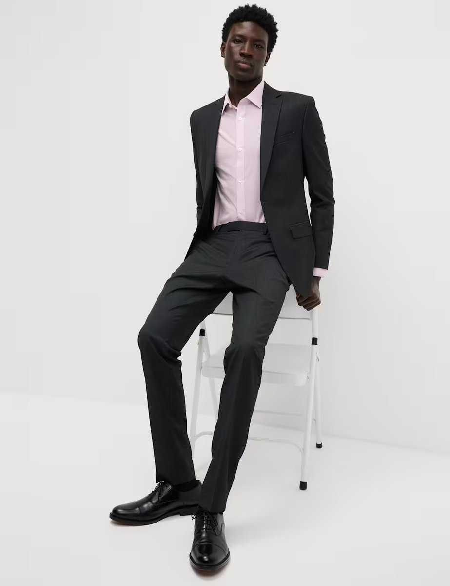 Marks & Spencer M&S Slim Fit Easy Iron Cotton Blend Shirt Dark Sage - 4