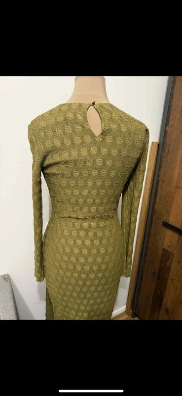 ASOS Design olive green maxi dress long sleeve side knot twist high neck split size 10 - 2