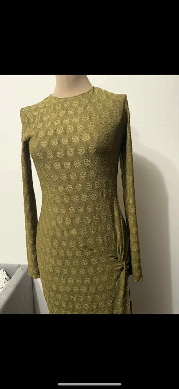 ASOS Design olive green maxi dress long sleeve side knot twist high neck split size 10 - 3