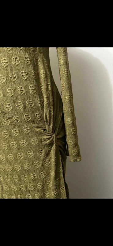 ASOS Design olive green maxi dress long sleeve side knot twist high neck split size 10 - 4