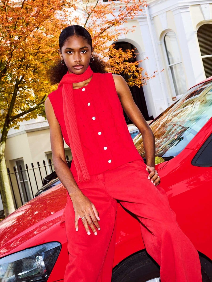 OMNES Matilda Cable Knitted Vest in Red - 1