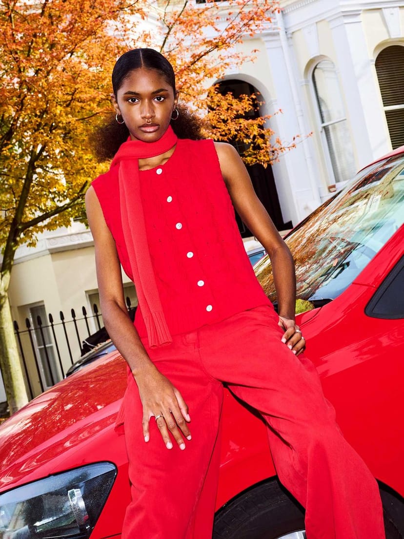 OMNES Matilda Cable Knitted Vest in Red - 1