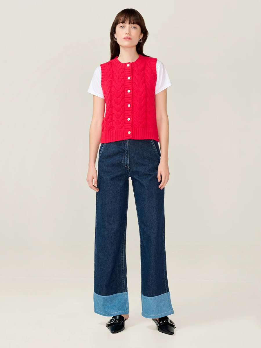 OMNES Matilda Cable Knitted Vest in Red - 2