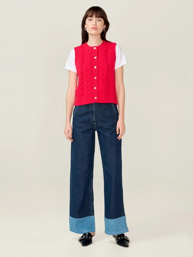 OMNES Matilda Cable Knitted Vest in Red - 2