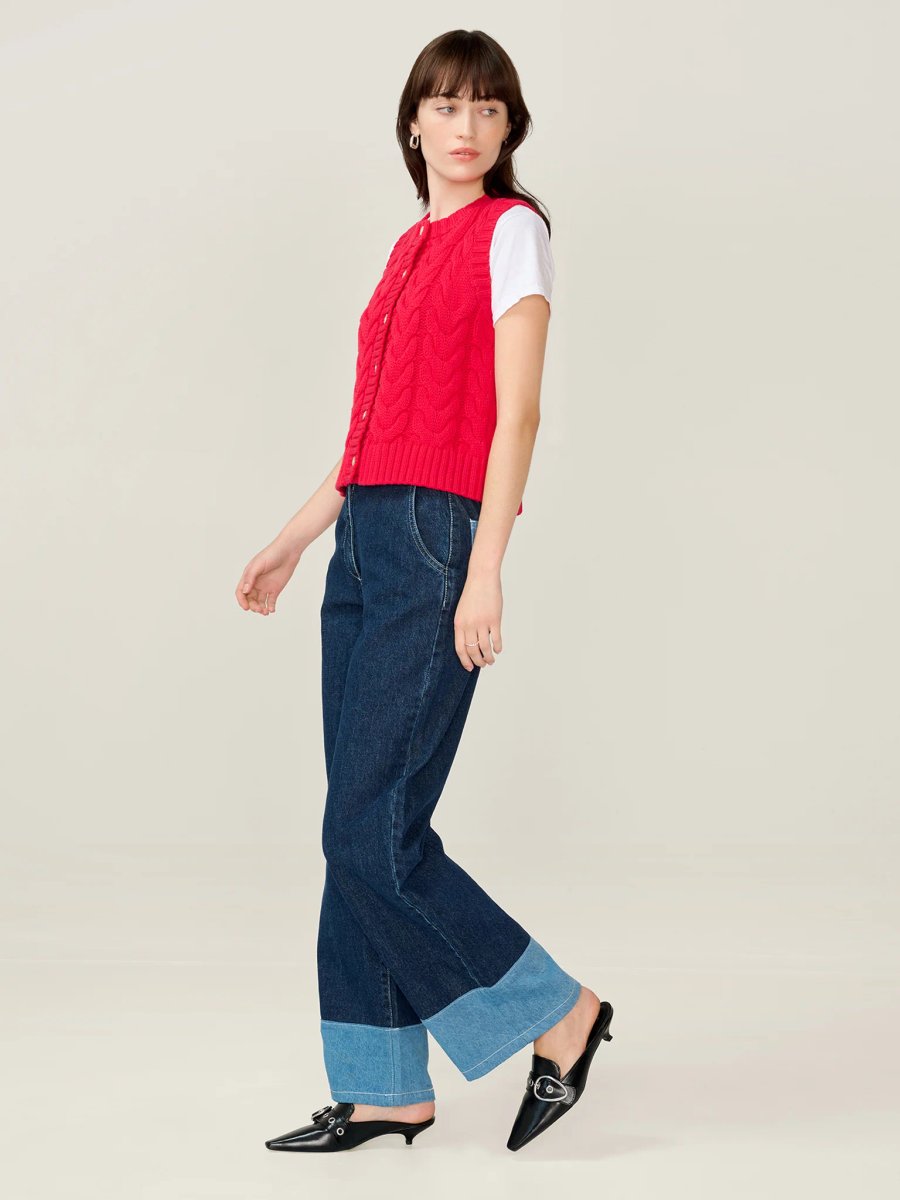 OMNES Matilda Cable Knitted Vest in Red - 3