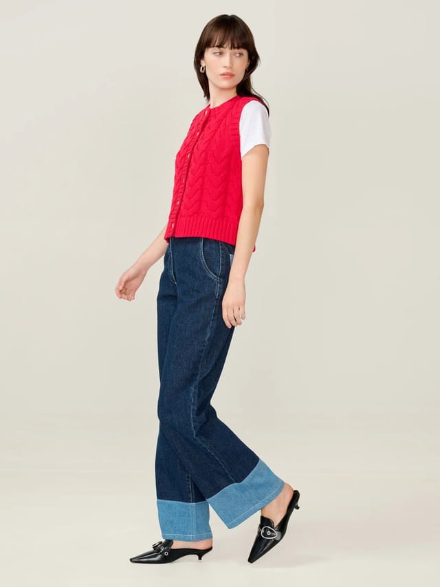 OMNES Matilda Cable Knitted Vest in Red - 3