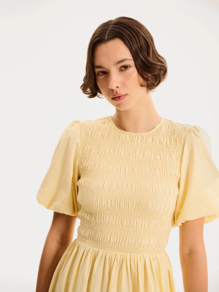 OMNES Terri Midi Dress in Butter Yellow - 2