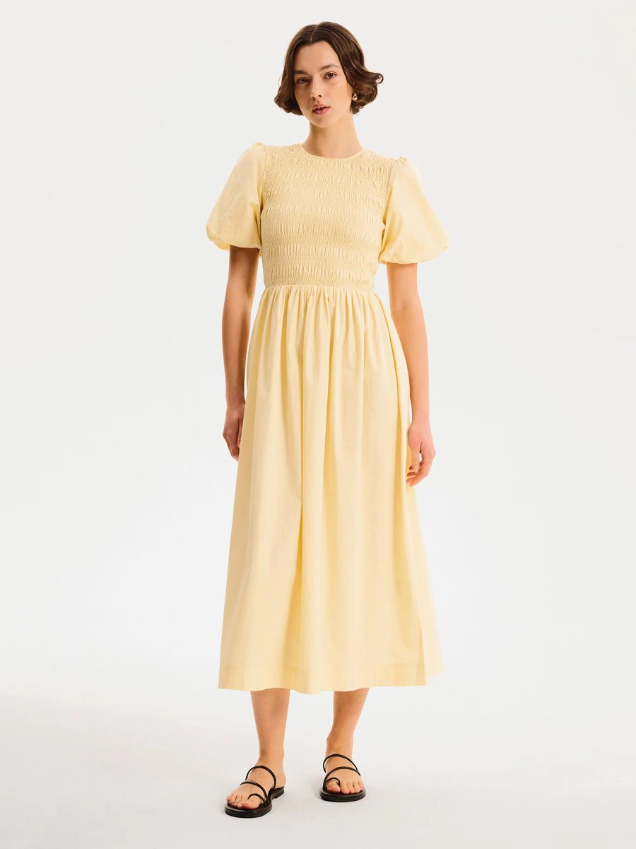 OMNES Terri Midi Dress in Butter Yellow - 4