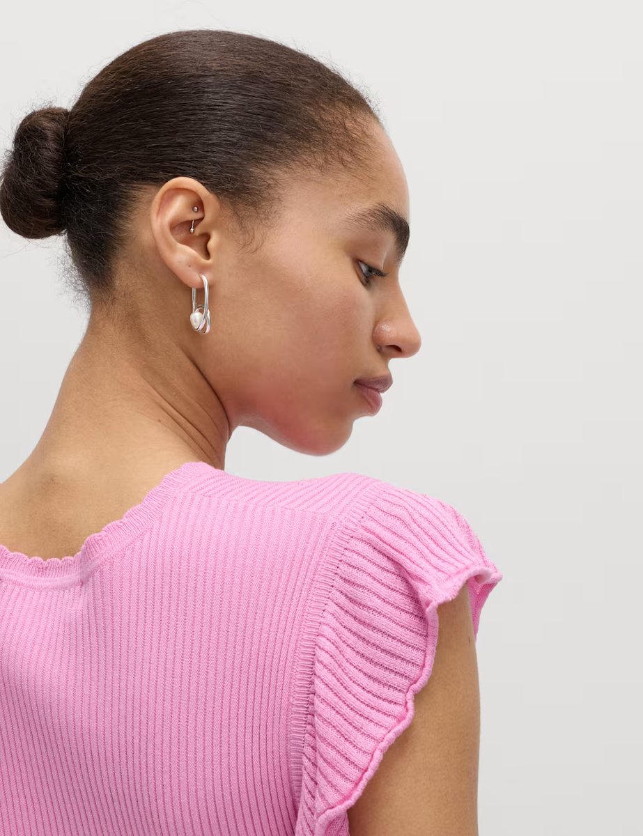 Marks & Spencer M&S Ribbed Ruffle Peplum Knitted Top Sugar Pink - 4