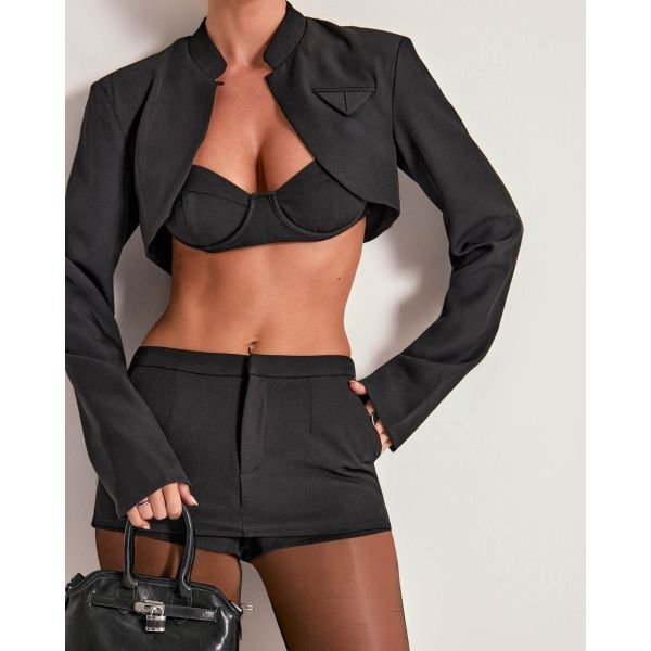 EGO Cupped Detail Strappy Tailored Crop Top In Black, Women's Size UK 6 - 2