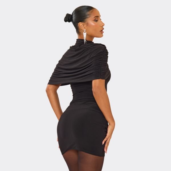 EGO Mid Waist Wrap Over Ruched Mini Skirt In Black, Women's Size UK 6 - 2