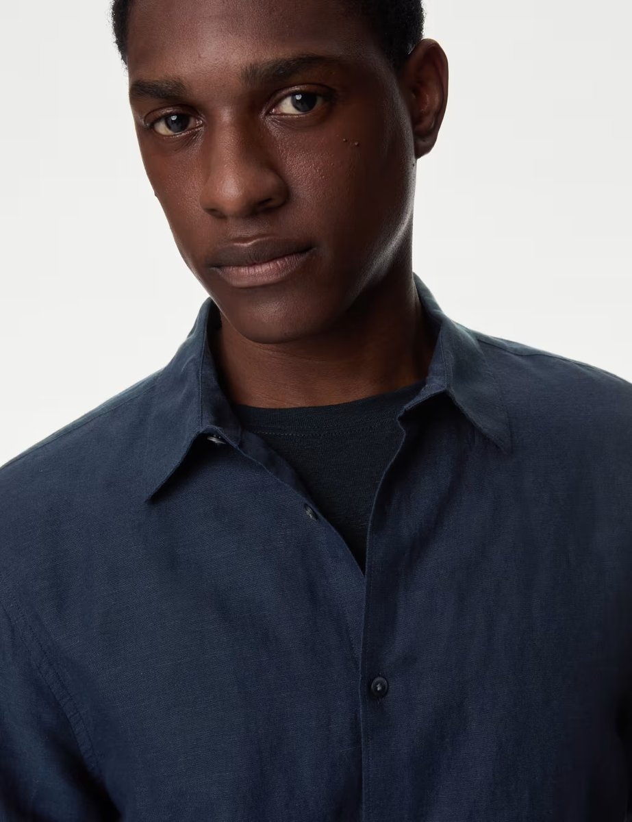Marks & Spencer M&S Linen Blend Shirt Navy - 2