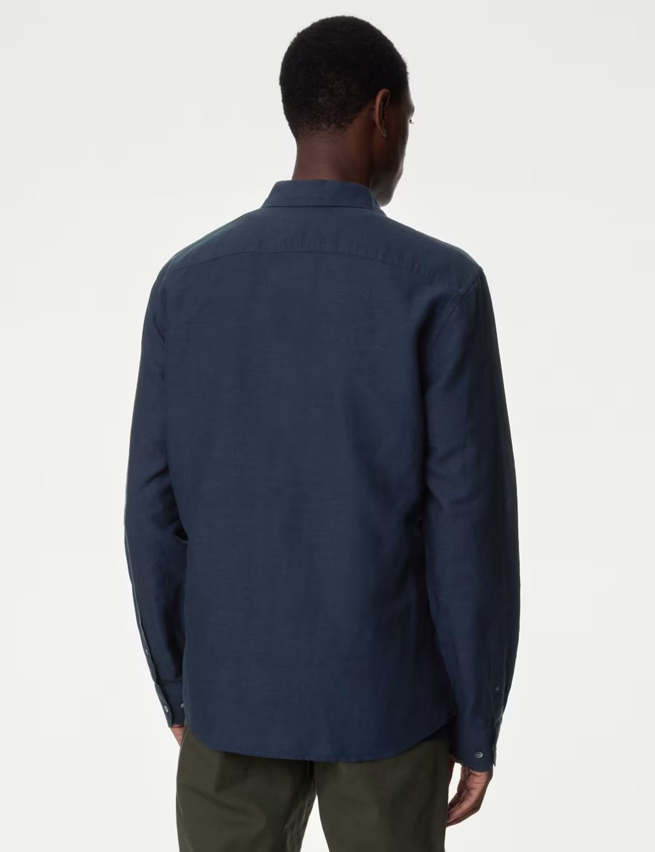 Marks & Spencer M&S Linen Blend Shirt Navy - 4