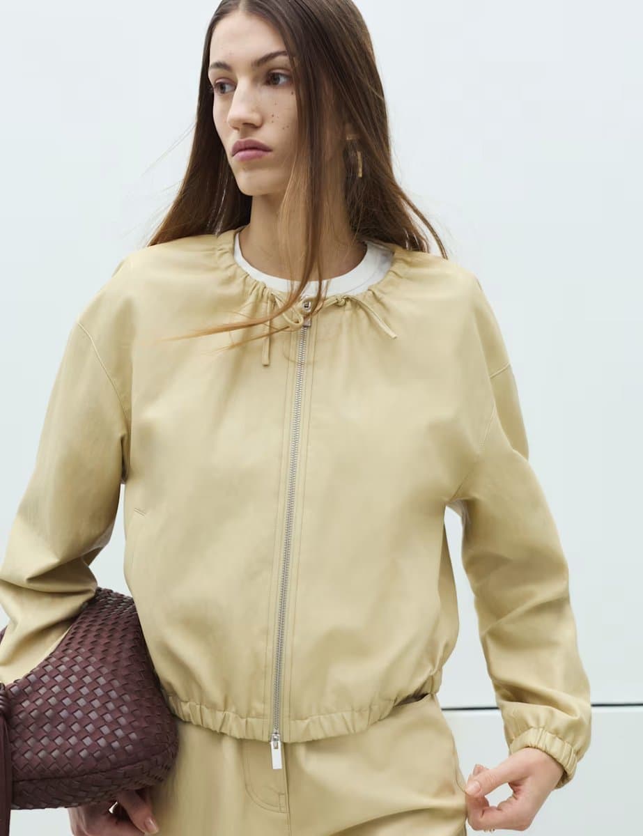 Marks & Spencer M&S Faux Leather Neck Tie Bomber Jacket Soft Yellow