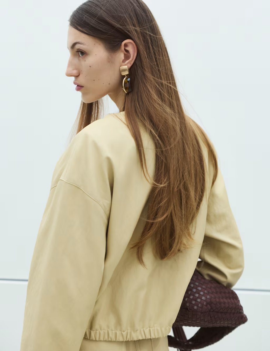 Marks & Spencer M&S Faux Leather Neck Tie Bomber Jacket Soft Yellow - 4