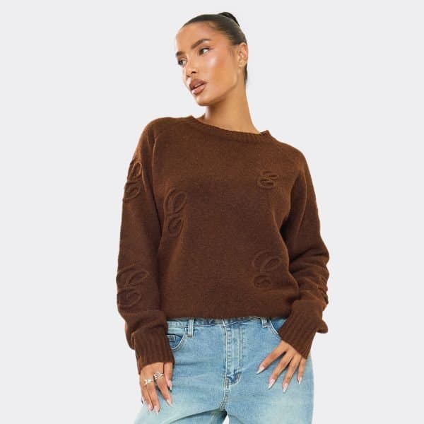 EGO EGO Oversized Graphic Applique Jumper in Brown