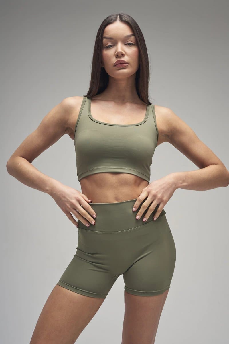 Kaiia Kaiia Sculpt Khaki Square Neck Crop Top