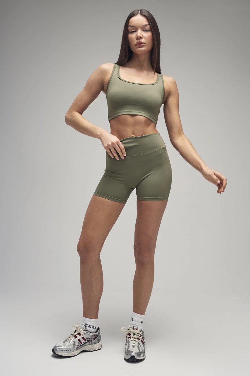 Kaiia Kaiia Sculpt Square Neck Crop Top Khaki - 3