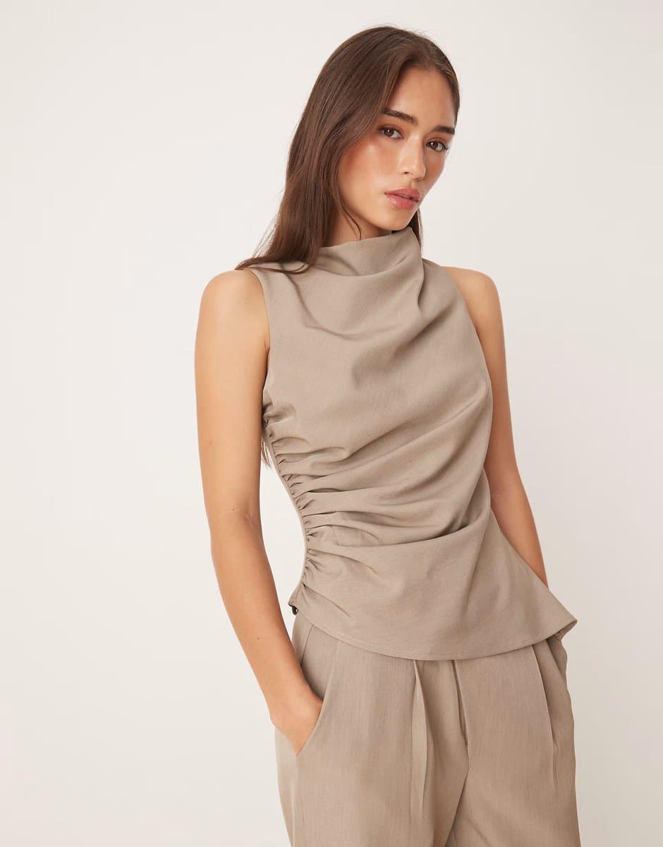 ASOS Pretty Lavish ruched top co-ord in stone