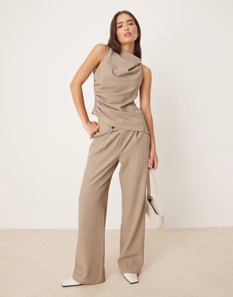 ASOS Pretty Lavish ruched top co-ord in stone - 2