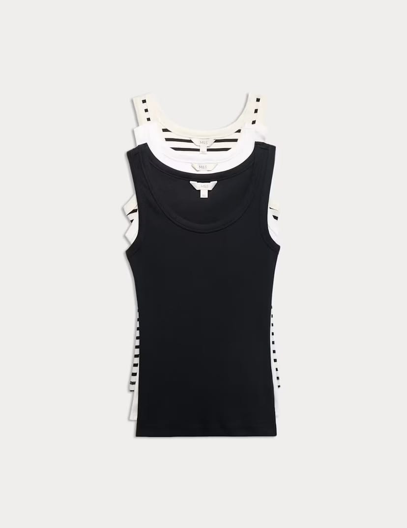 Marks & Spencer M&S 3 Pack Cotton Rich Ribbed Vest Tops Multi - 1