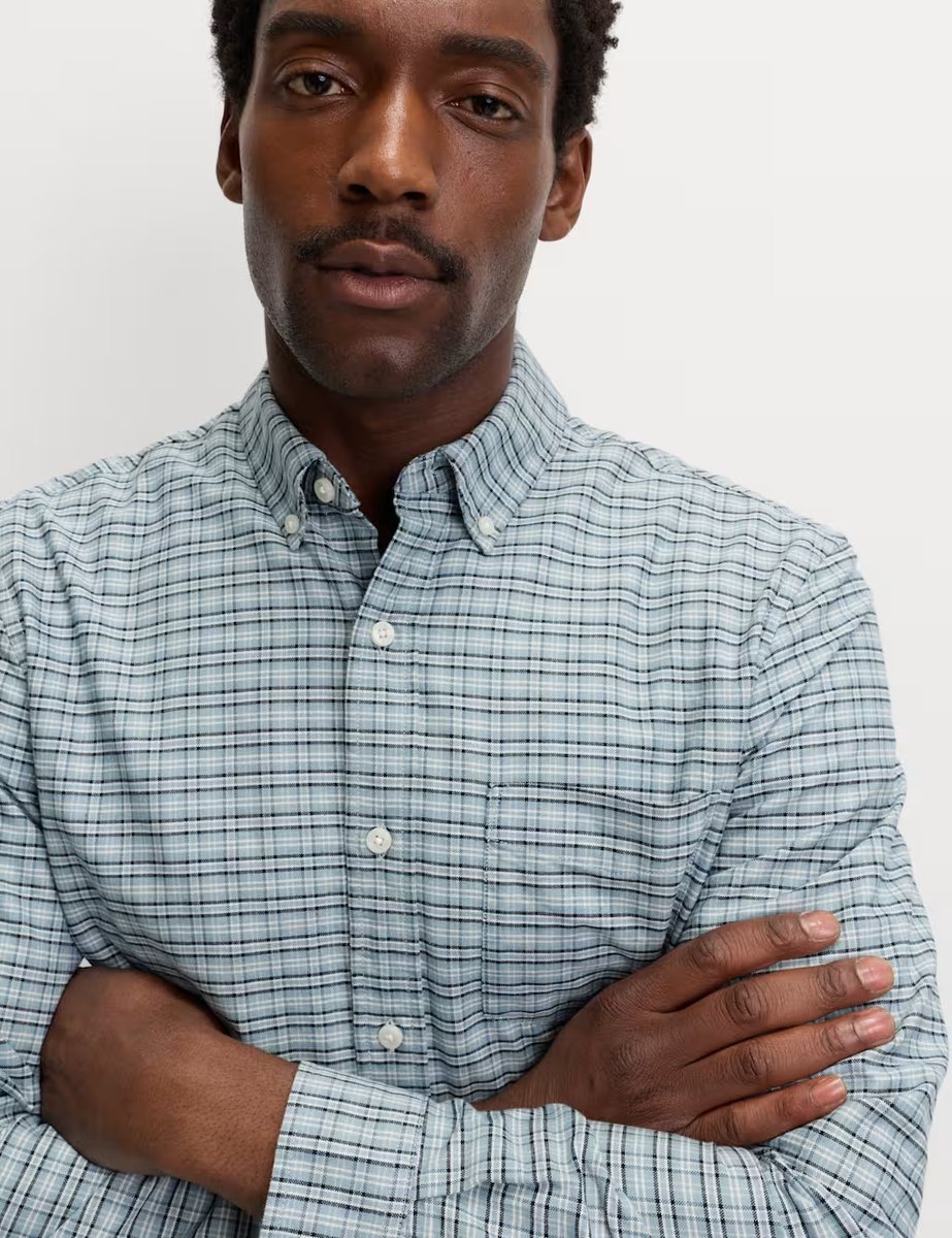 Marks & Spencer M&S Ultimate Pure Cotton Check Oxford Shirt Green Mix - 3