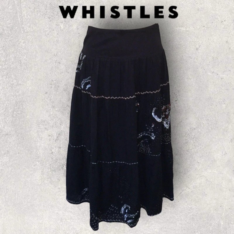 Whistles Whistles Womens Navy Boho Hippie Beaded & Sequin Embroidered Gypsy Skirt UK 10 - 2