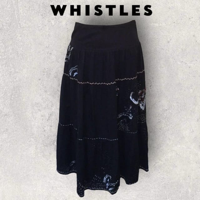 Whistles Whistles Womens Navy Boho Hippie Beaded & Sequin Embroidered Gypsy Skirt UK 10 - 2