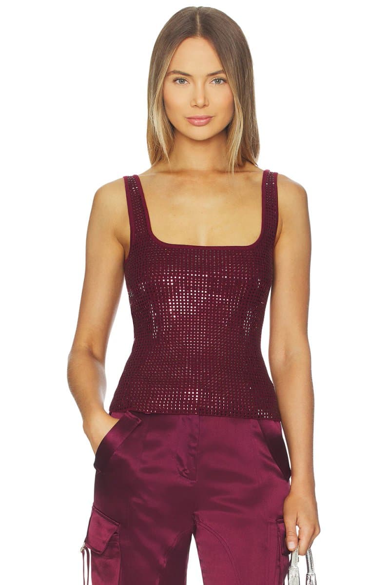 revolve Revolve Embellished Top with Sequins in Port