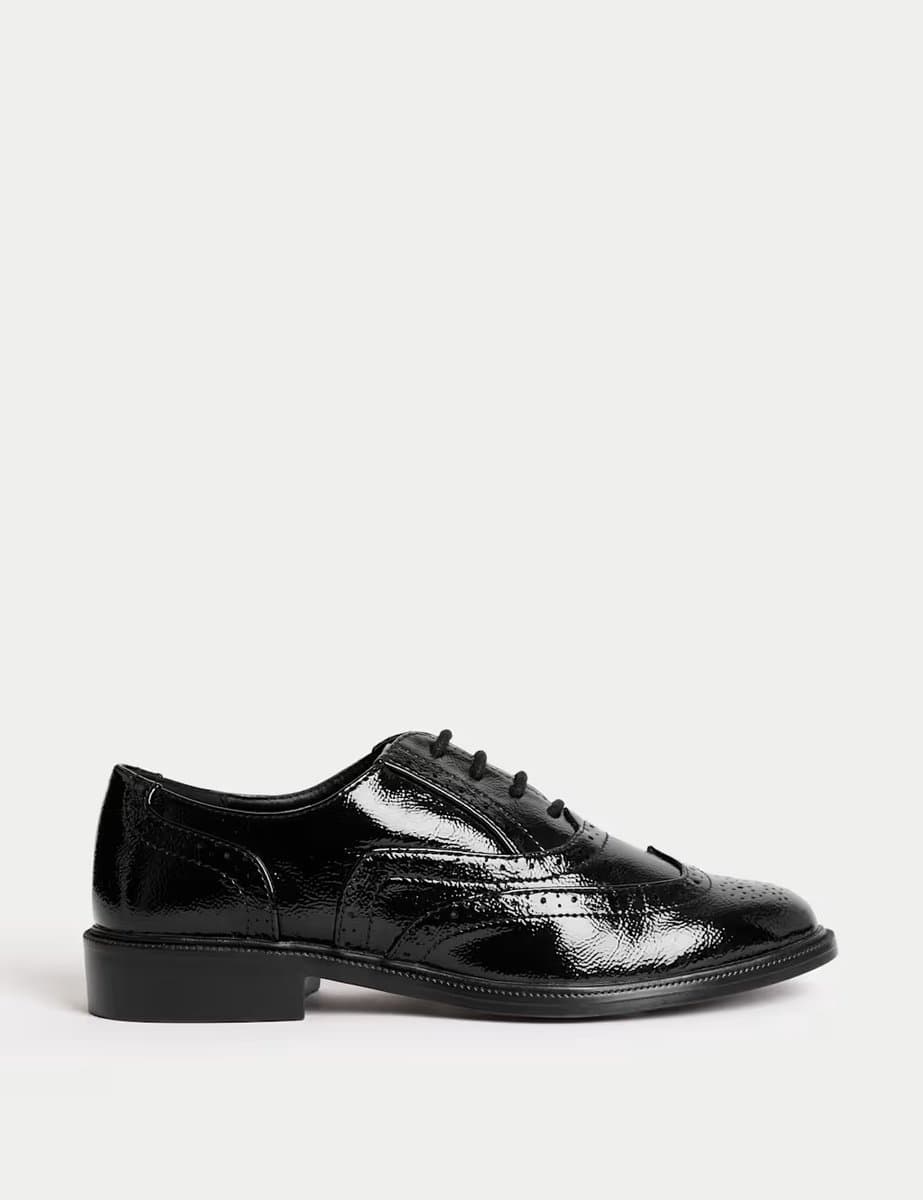 Marks & Spencer M&S Patent Flat Brogues in Black