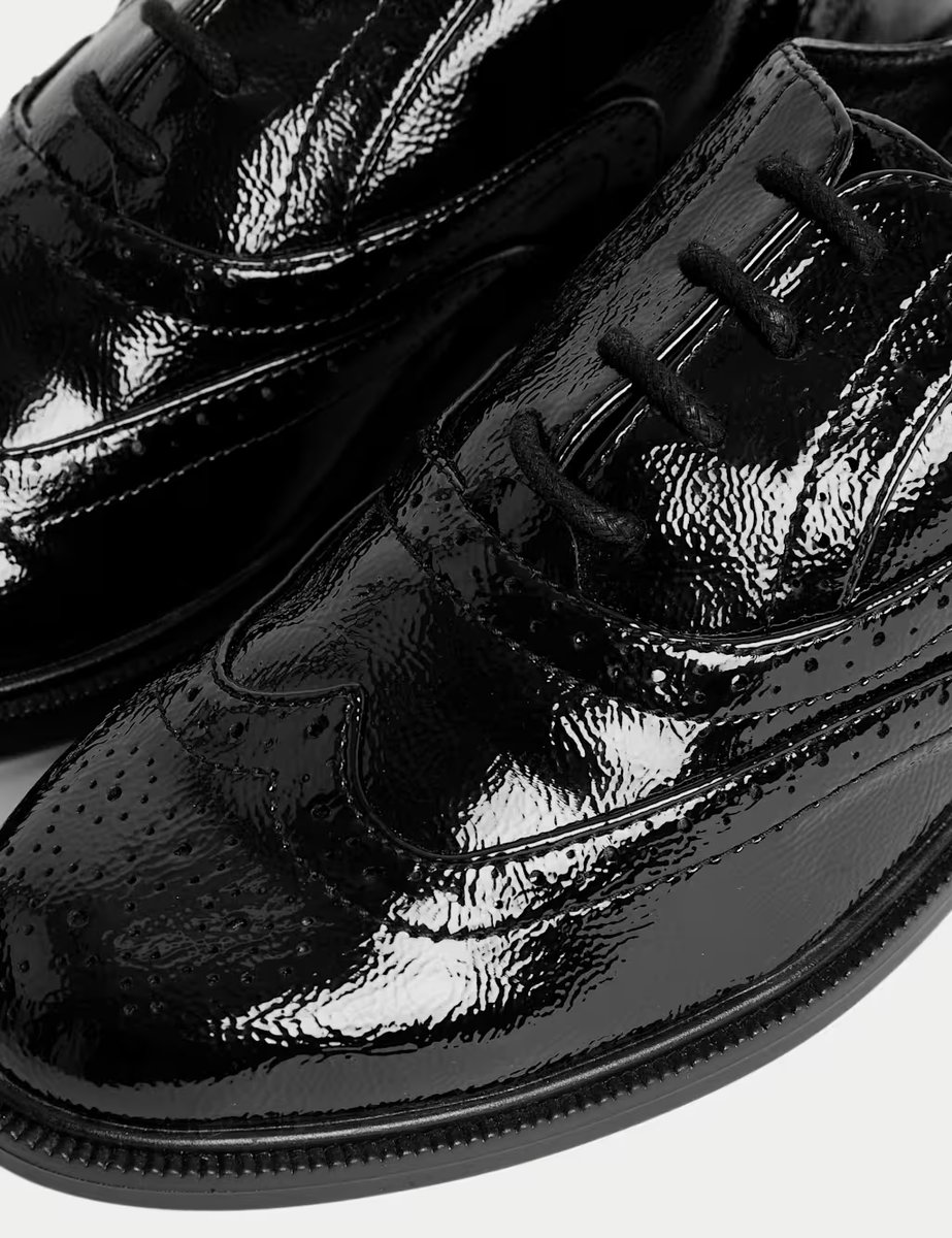 Marks & Spencer M&S Patent Flat Brogues Black - 2
