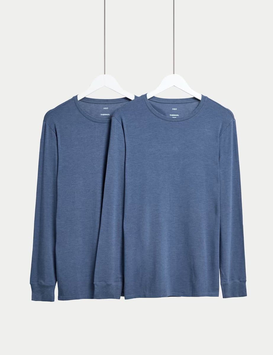 Marks & Spencer M&S Thermal Long Sleeve Tops in Denim