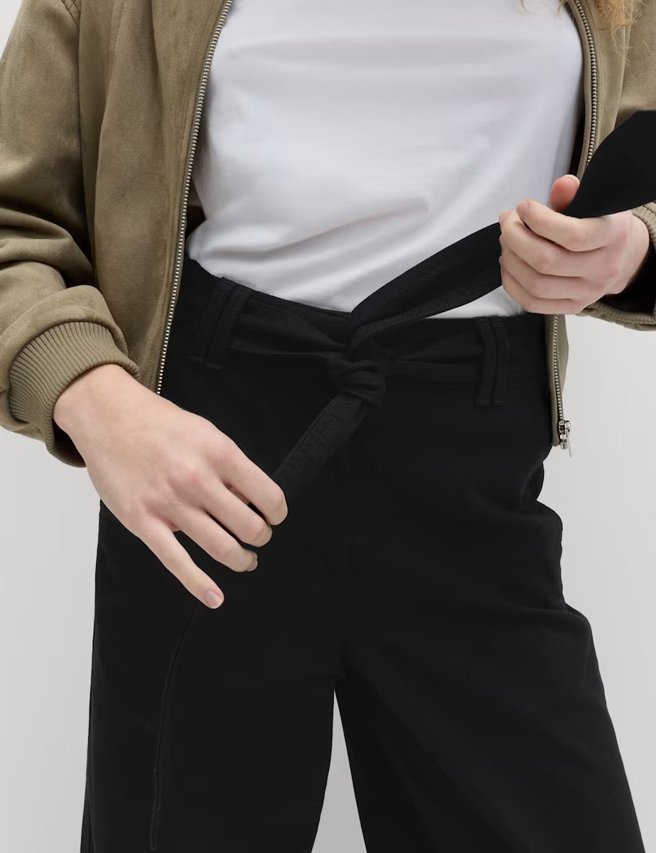 Marks & Spencer M&S Pure Cotton Belted Straight Leg Trousers Black - 2