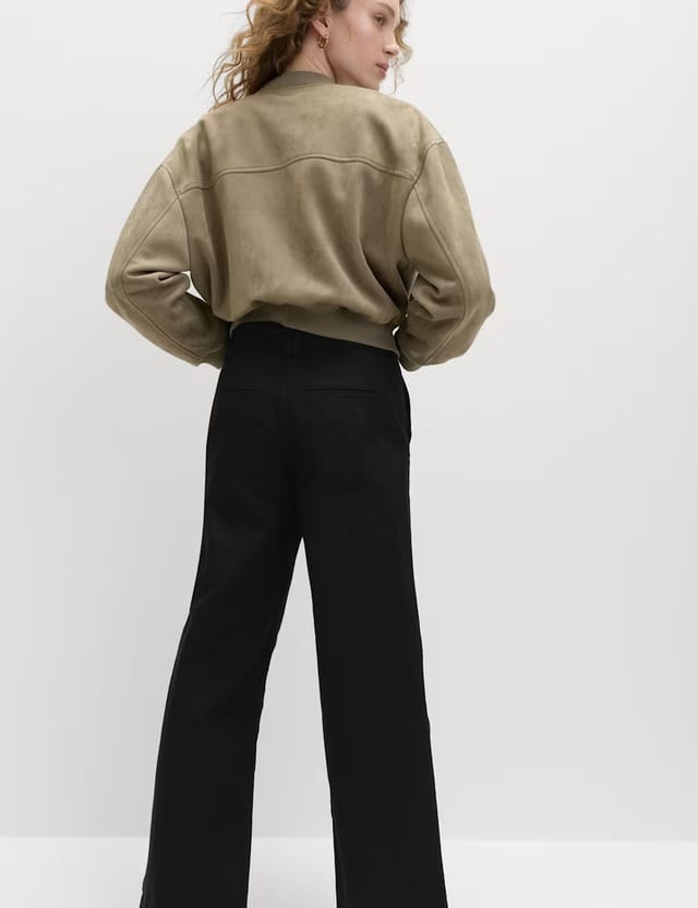 Marks & Spencer M&S Pure Cotton Belted Straight Leg Trousers Black - 3