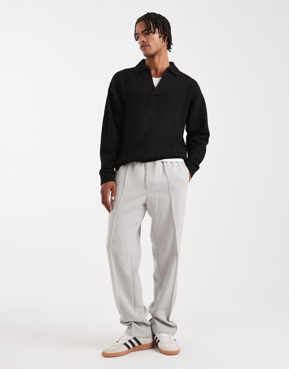 ASOS Jack & Jones boucle polo jumper in black - 2