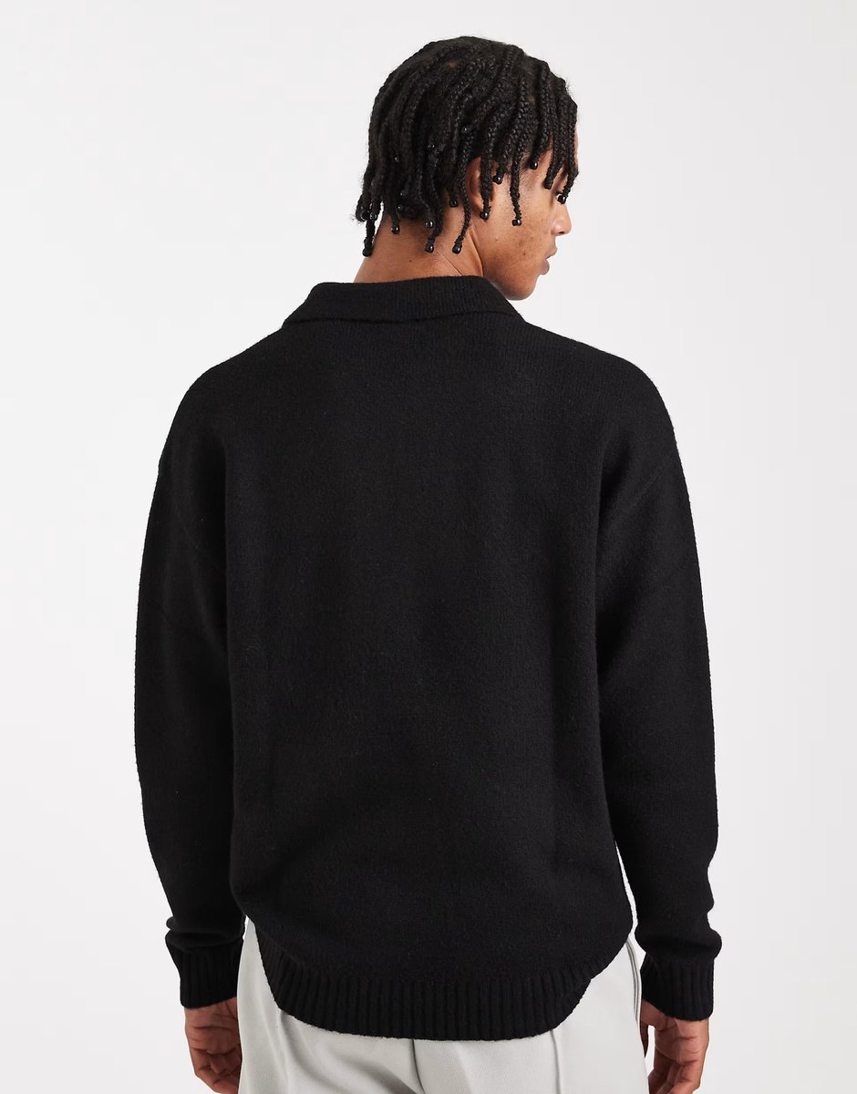 ASOS Jack & Jones boucle polo jumper in black - 3
