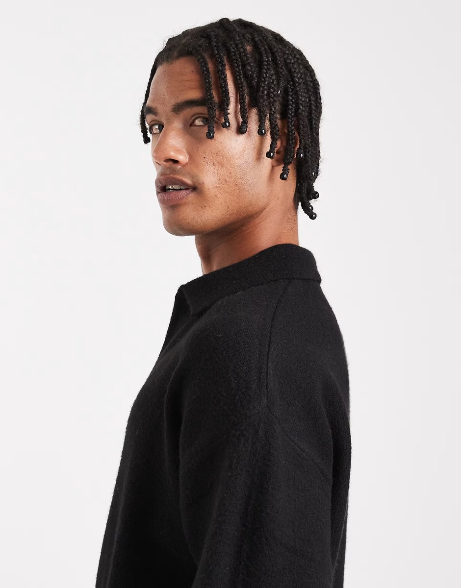 ASOS Jack & Jones boucle polo jumper in black - 4