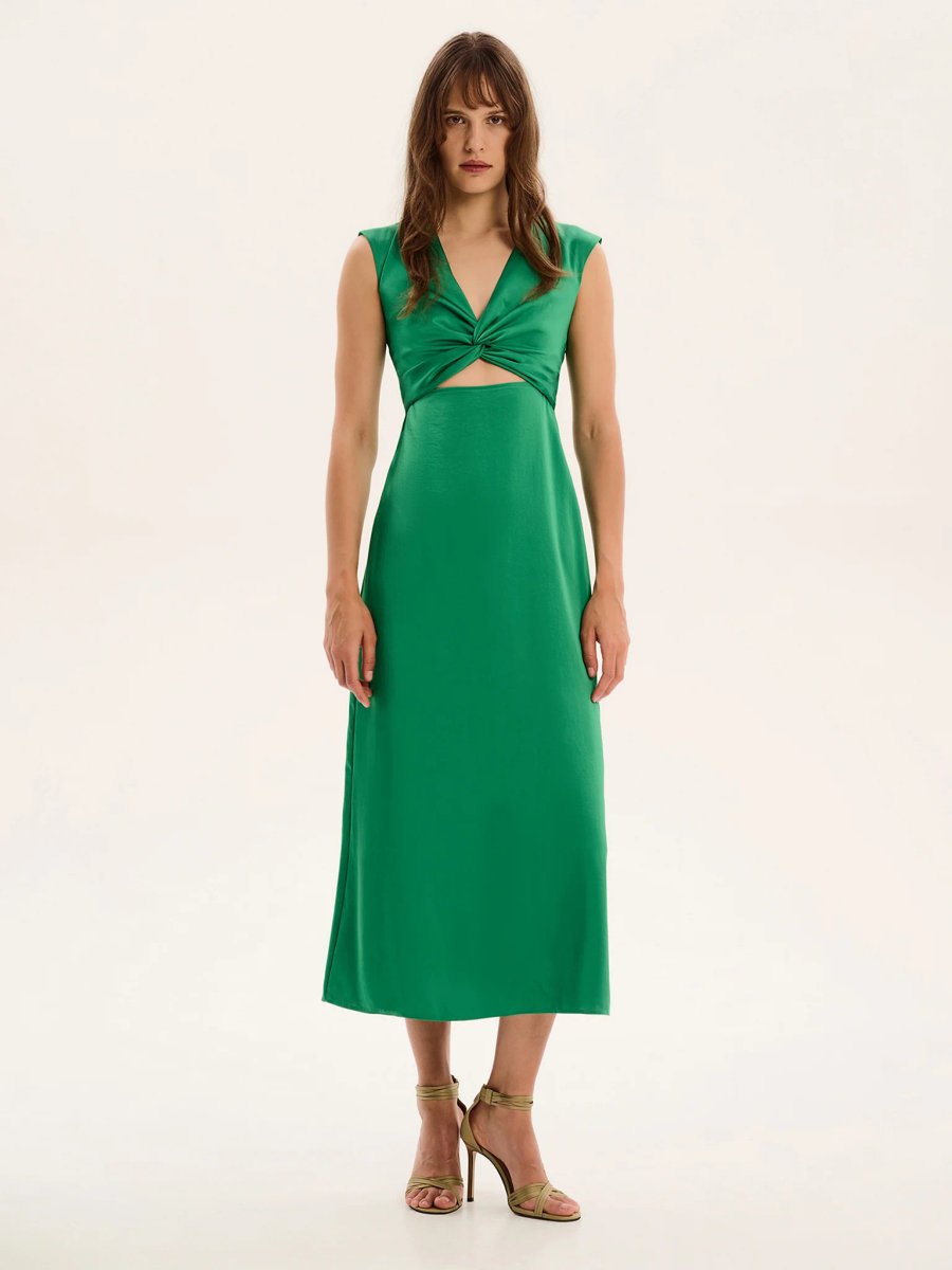 OMNES Marin Twist Front Dress in Emerald Green - 2