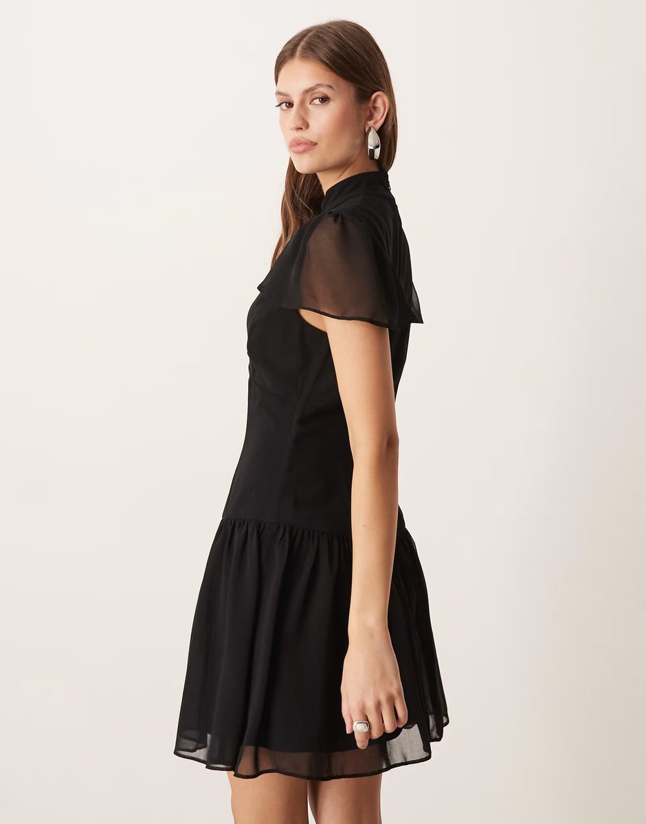 ASOS ASOS DESIGN scarf detail mini dress with frill hem in black - 3