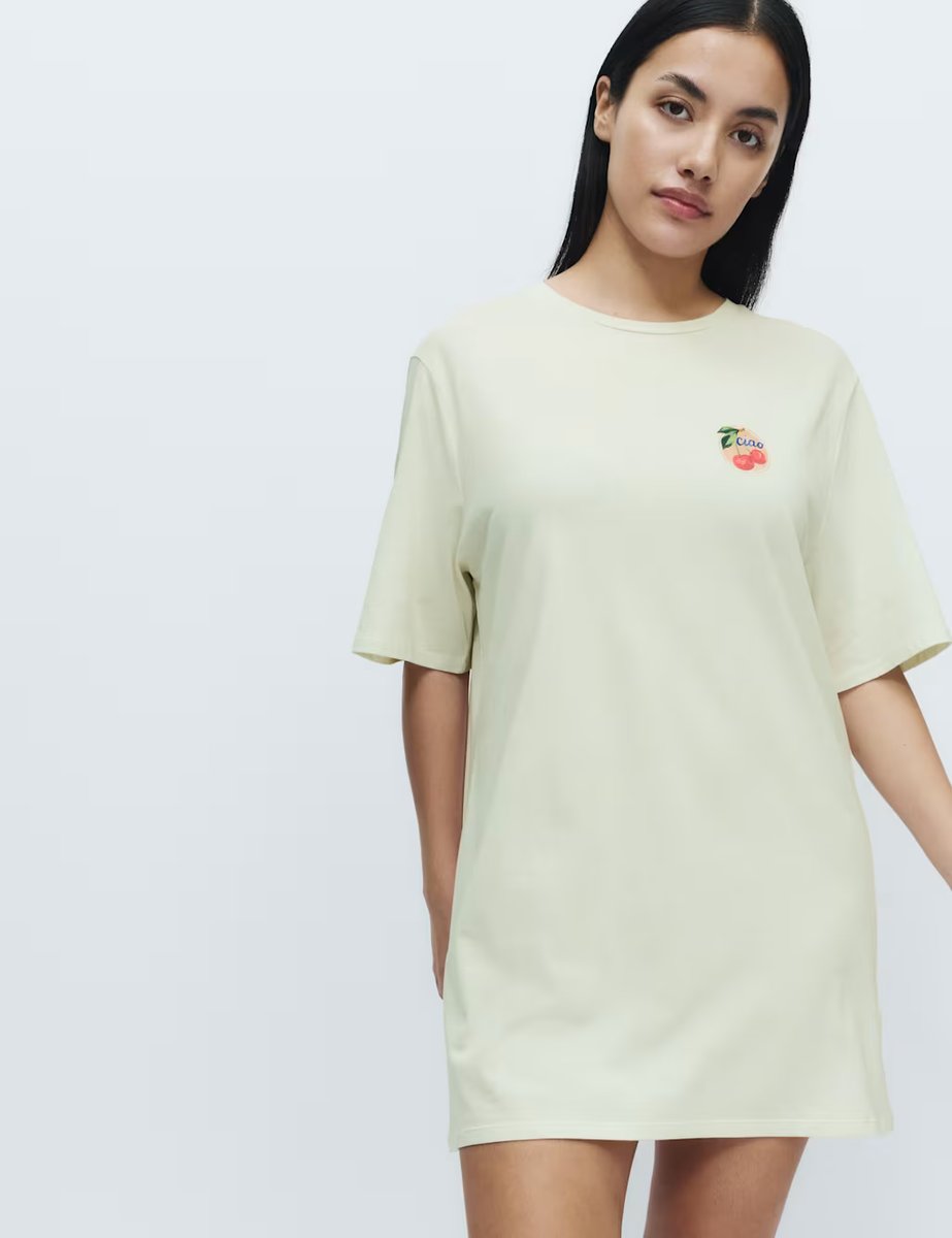 Marks & Spencer M&S Cotton Modal Fruit Graphic Oversized T-Shirt Ivory - 2
