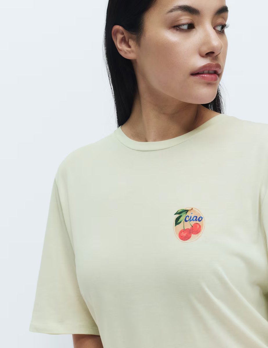 Marks & Spencer M&S Cotton Modal Fruit Graphic Oversized T-Shirt Ivory - 3