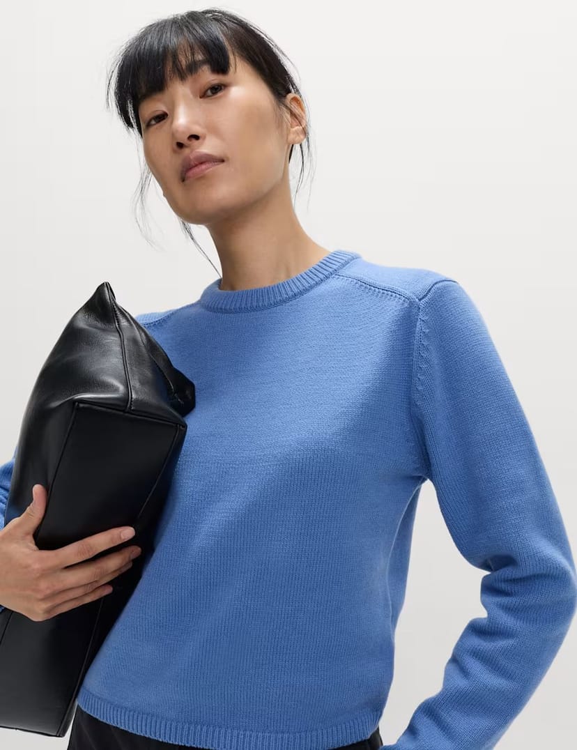 Marks & Spencer M&S Cotton Rich Cropped Jumper Azure - 1