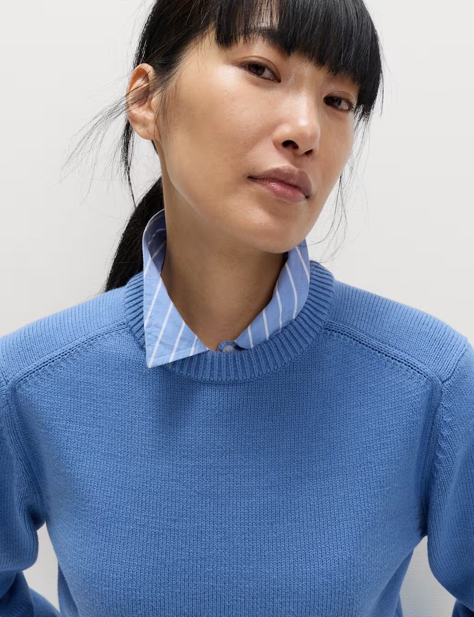 Marks & Spencer M&S Cotton Rich Cropped Jumper Azure - 2