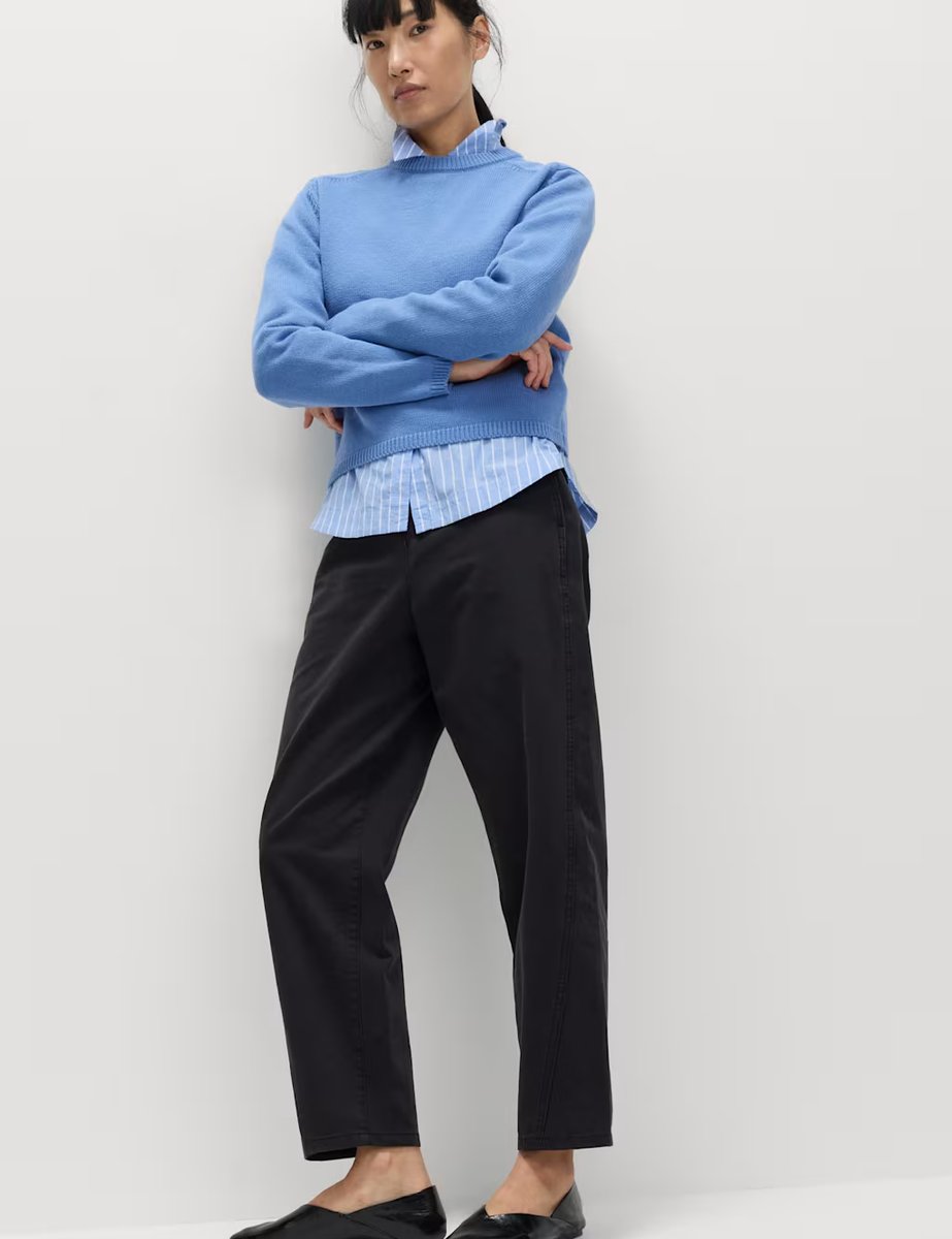 Marks & Spencer M&S Cotton Rich Cropped Jumper Azure - 3