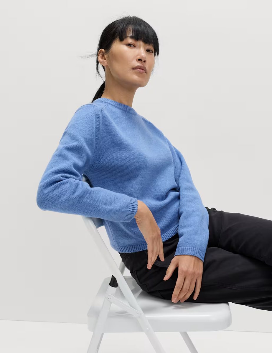 Marks & Spencer M&S Cotton Rich Cropped Jumper Azure - 4