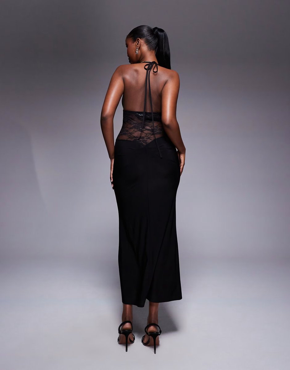 ASOS ASOS DESIGN plunge with lace panel maxi dress in black - 3