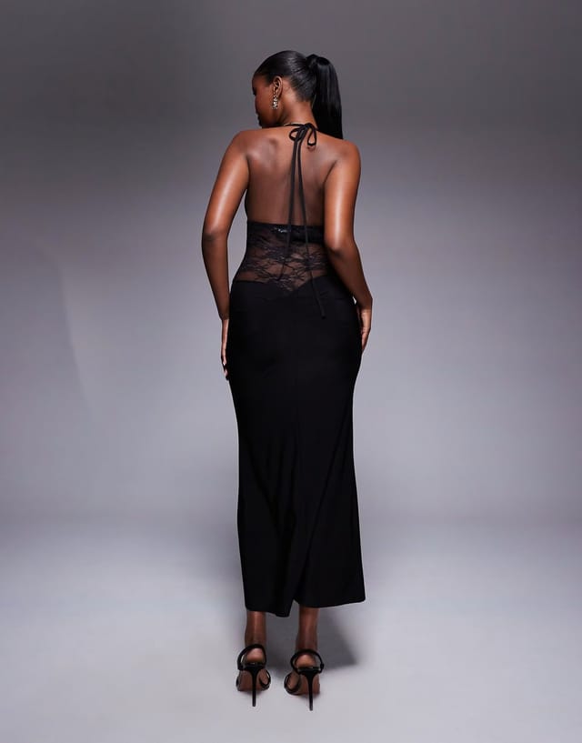 ASOS ASOS DESIGN plunge with lace panel maxi dress in black - 3