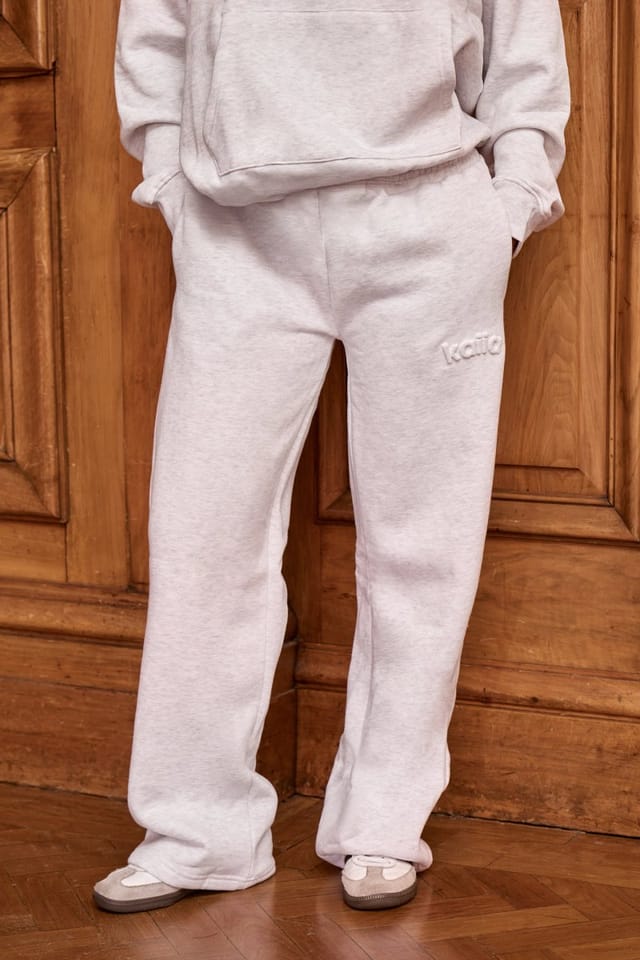 Kaiia Kaiia Embossed Logo Wide Leg Joggers Light Grey Marl - 3