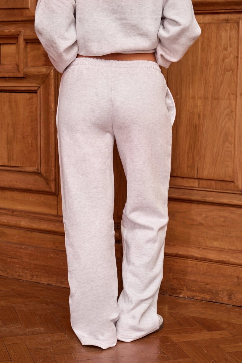 Kaiia Kaiia Embossed Logo Wide Leg Joggers Light Grey Marl - 4