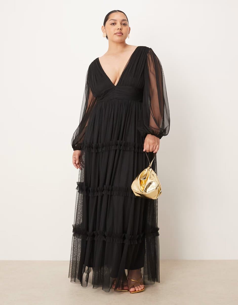 ASOS Lace & Beads Plus boho ruffle maxi dress in black